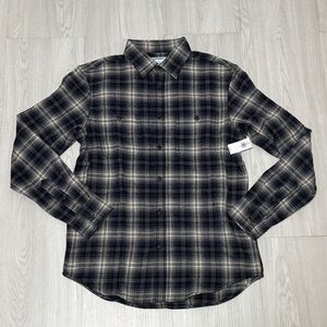 OLD NAVY Classic flannel Plaid Button-Down Shirt in Black and Gray small